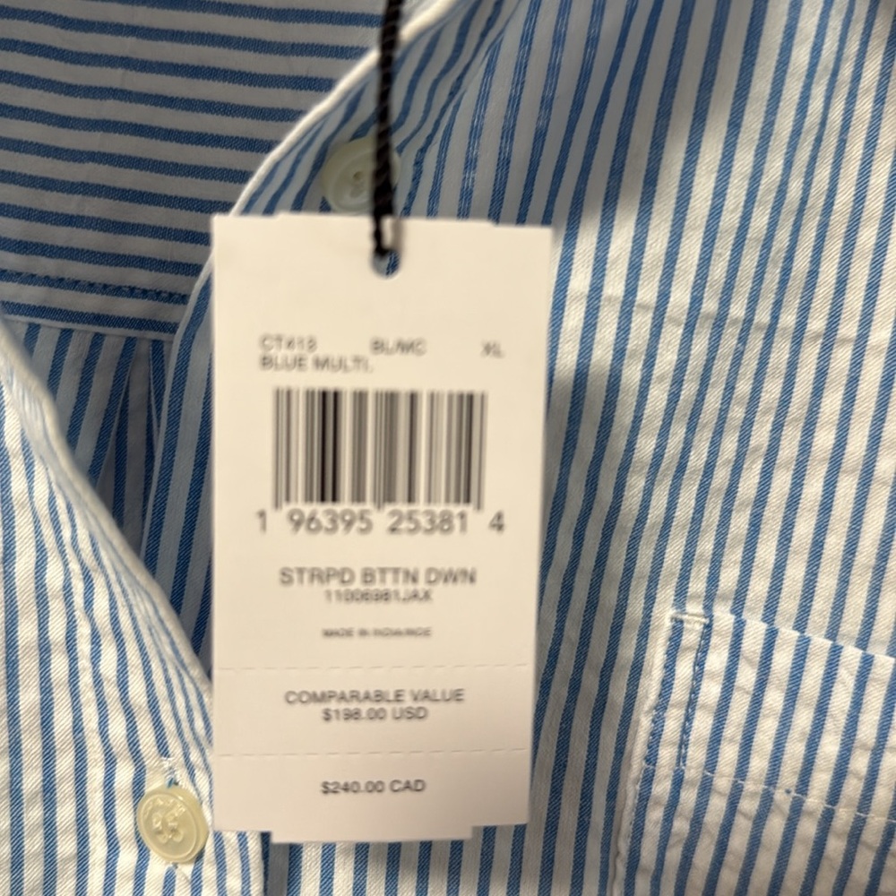 Women’s Coach Blue / White seersucker Button Down Shirt 31 long 26 armpits - Picture 14 of 15